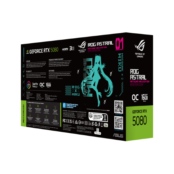 Card màn hình ASUS ROG Astral GeForce RTX 5080 16GB GDDR7 Hatsune Miku Edition Card màn hình ASUS ROG Astral GeForce RTX 5080 16GB GDDR7 Hatsune Miku Edition