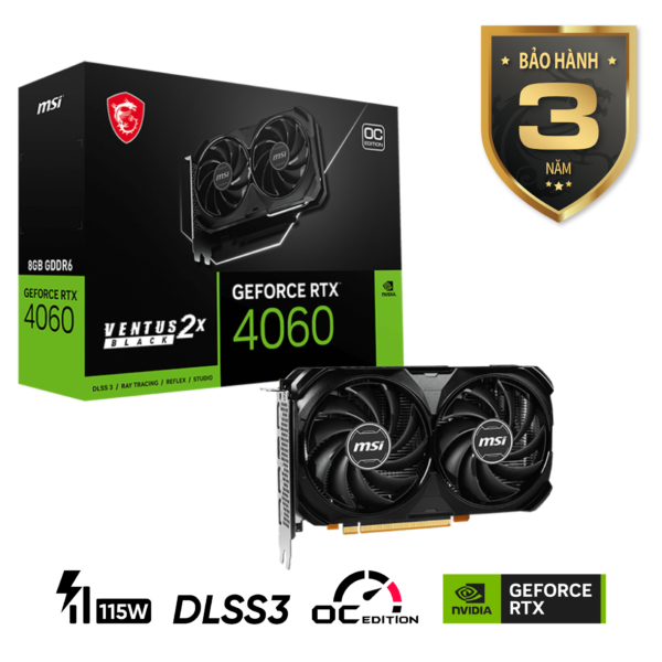 Card màn hình MSI GeForce RTX 4060 VENTUS 2X BLACK 8G OC Card màn hình MSI GeForce RTX 4060 VENTUS 2X BLACK 8G OC